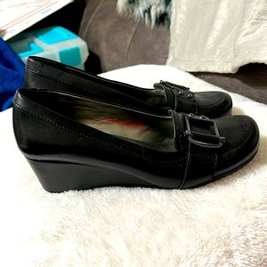 Marc Fischer black leather wedges